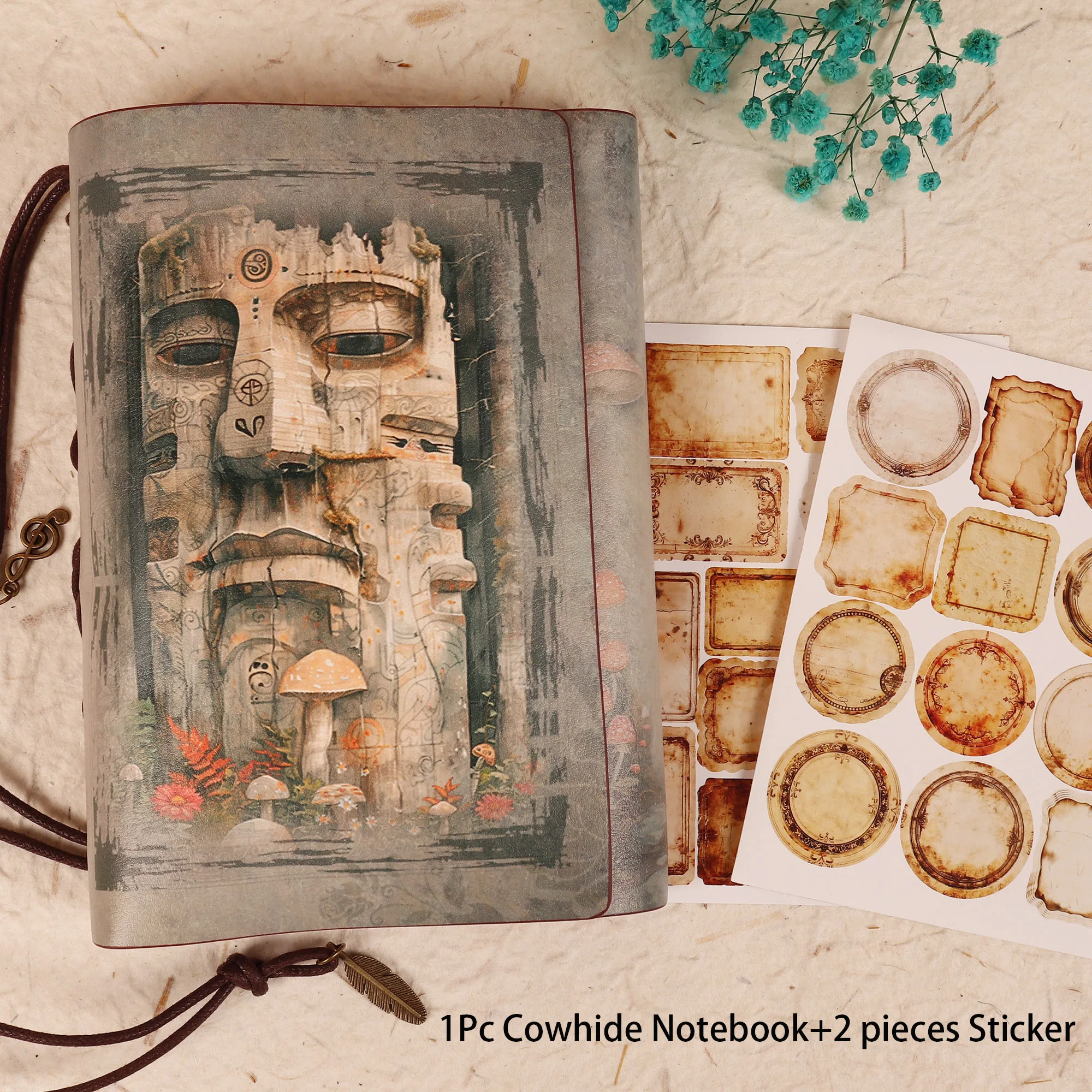 JAIIMAN Recycling Vintage Waterproof Cowhide Journal Notebook With two stickers,for Journal Supplies,Arts Crafts,Scrapbooking