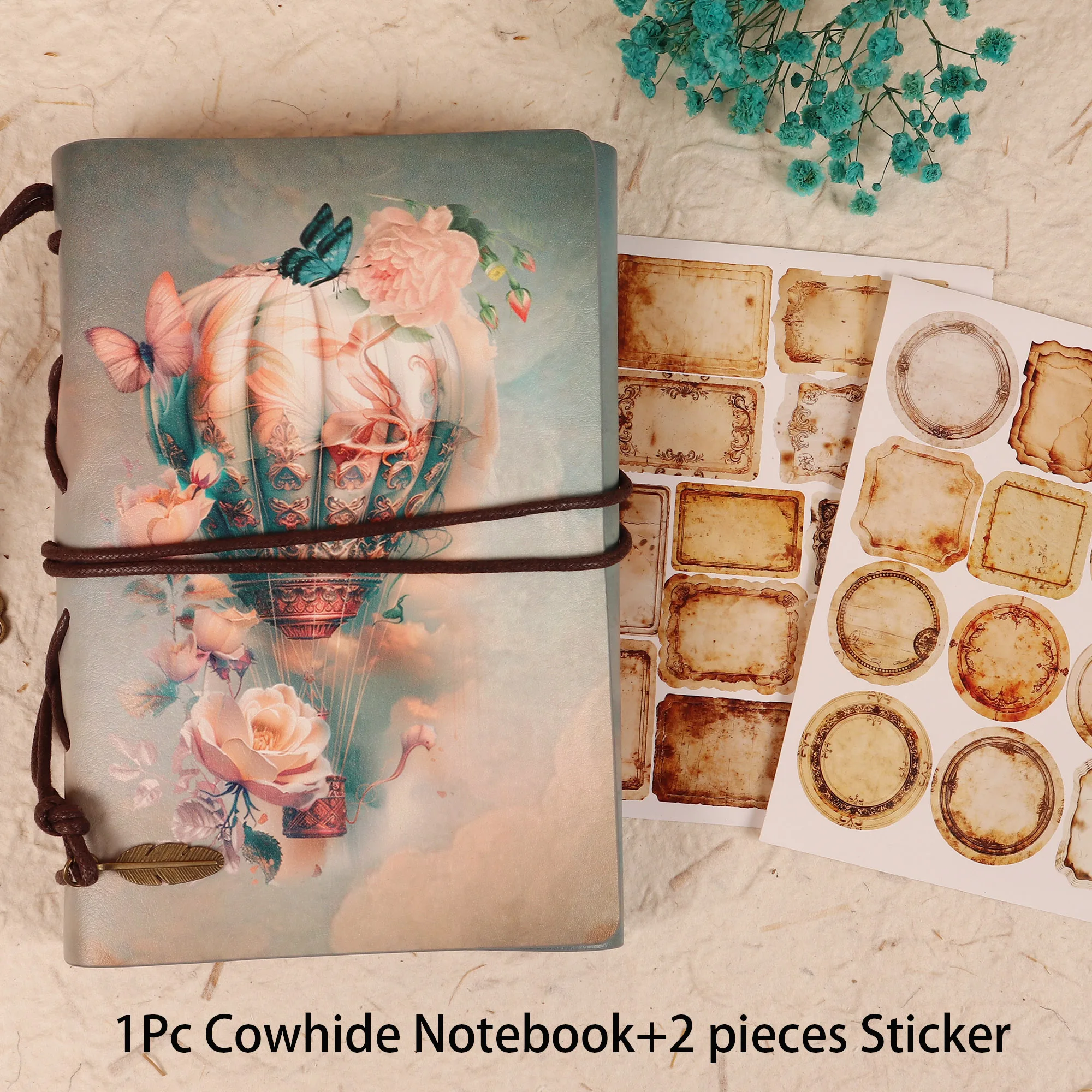 JAIIMAN Recycling Vintage Waterproof Cowhide Journal Notebook With two stickers,for Journal Supplies,Arts Crafts,Scrapbooking