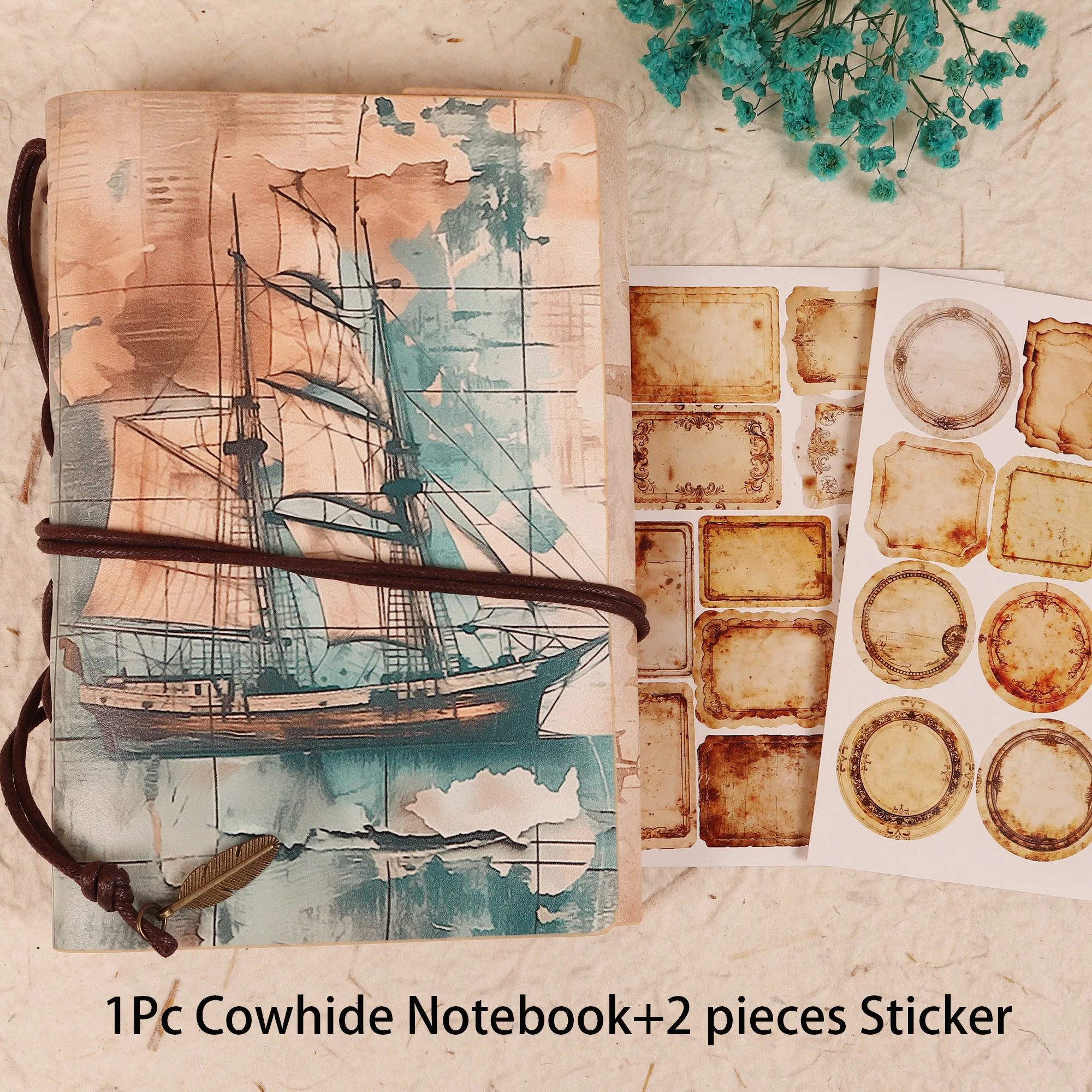 JAIIMAN Recycling Vintage Waterproof Cowhide Journal Notebook With two stickers,for Journal Supplies,Arts Crafts,Scrapbooking