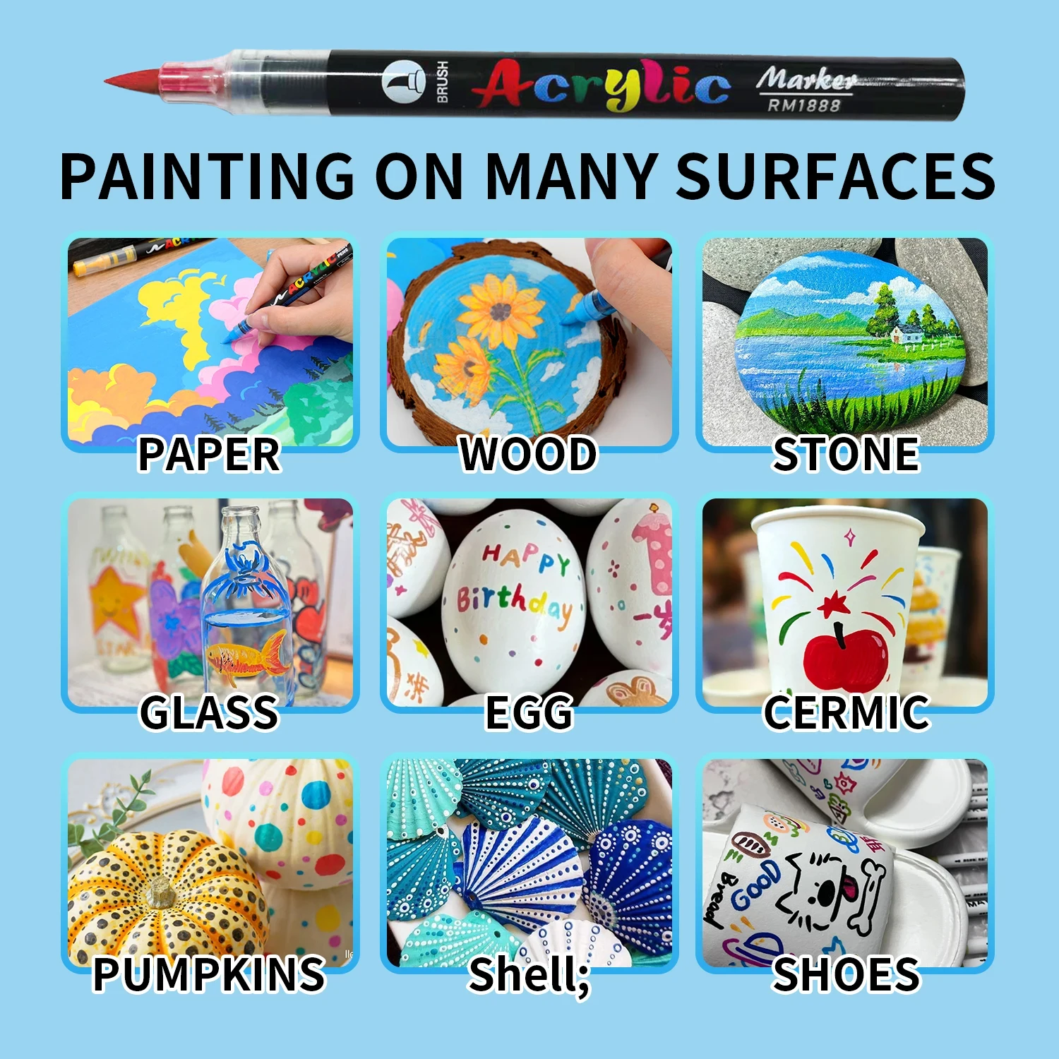 Acrylic Paint Pen Markers — Brush Tip Set for Any Surface, 12–60 Colours - Image 5