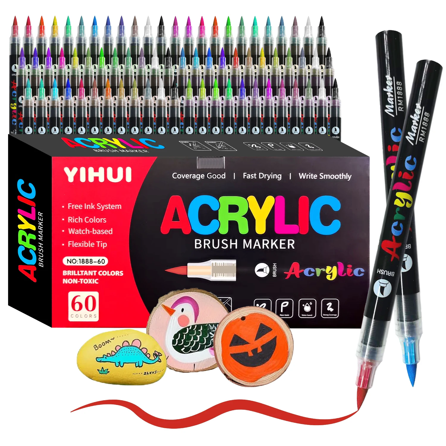 Acrylic Paint Pen Markers — Brush Tip Set for Any Surface, 12–60 Colours