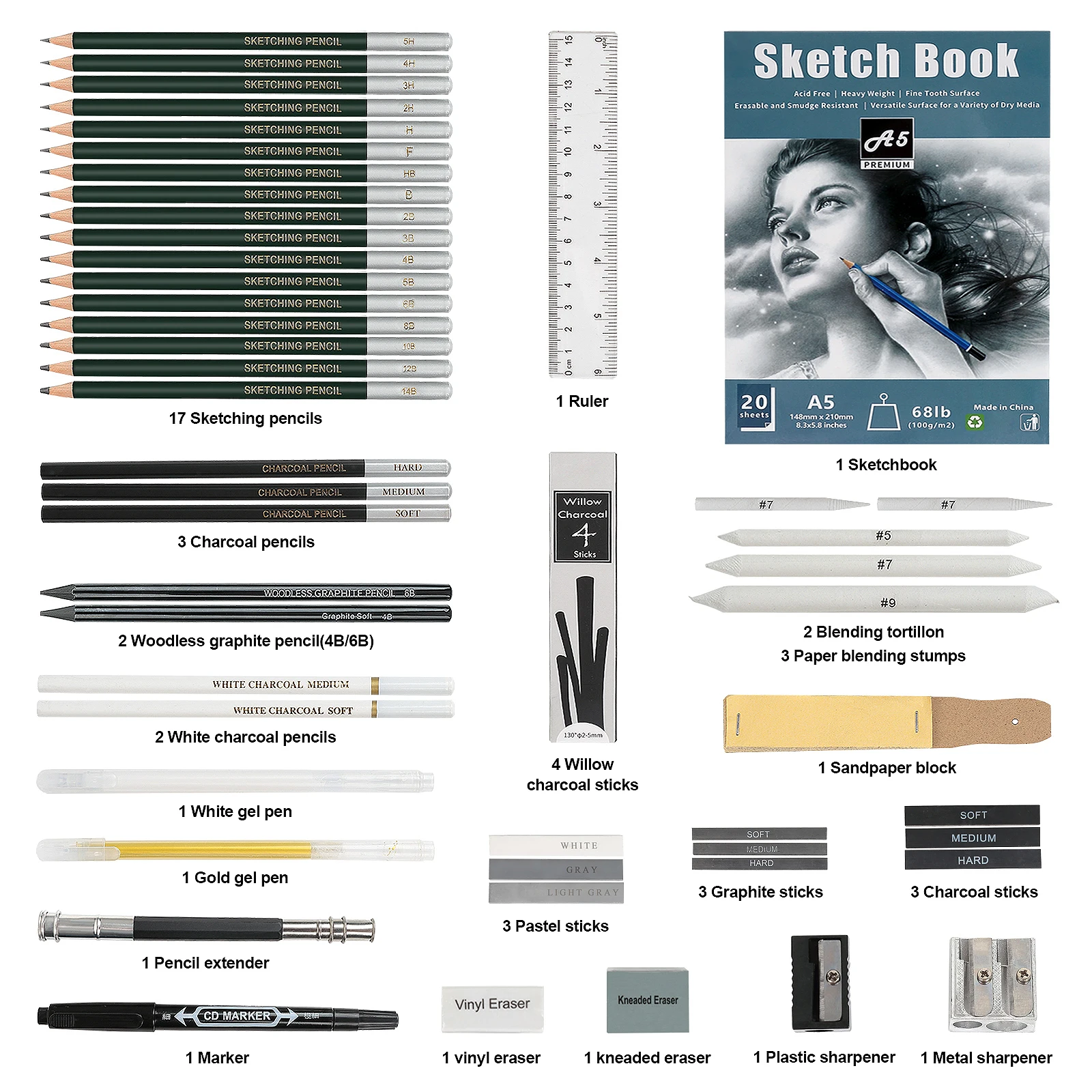 Drawing & Sketching Pencil Kit — Graphite, Charcoal & Blending Tools - Image 3