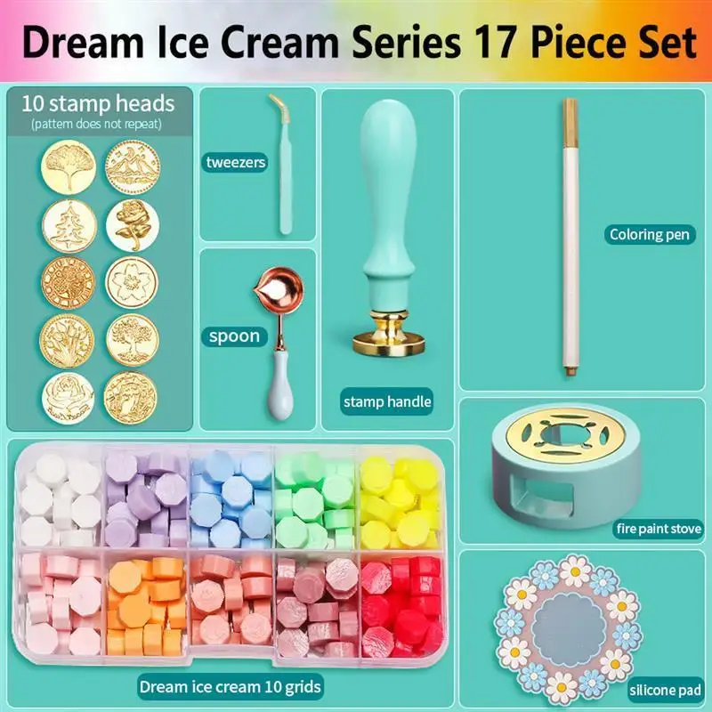Wax Seal Stamp Set Lacquered Stamp Sealing Wax Kit DIY Craft Supplies Scrapbooking Wedding Invitation Decorative Sealing Wax Set