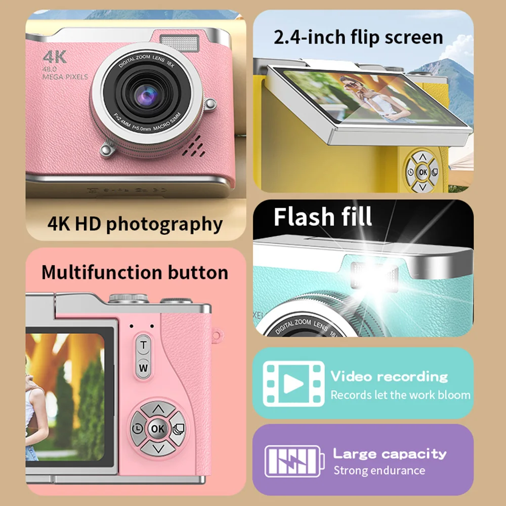 4K Vlogging Camera — 48MP Flip Screen, Autofocus & Beauty Filters - Image 3