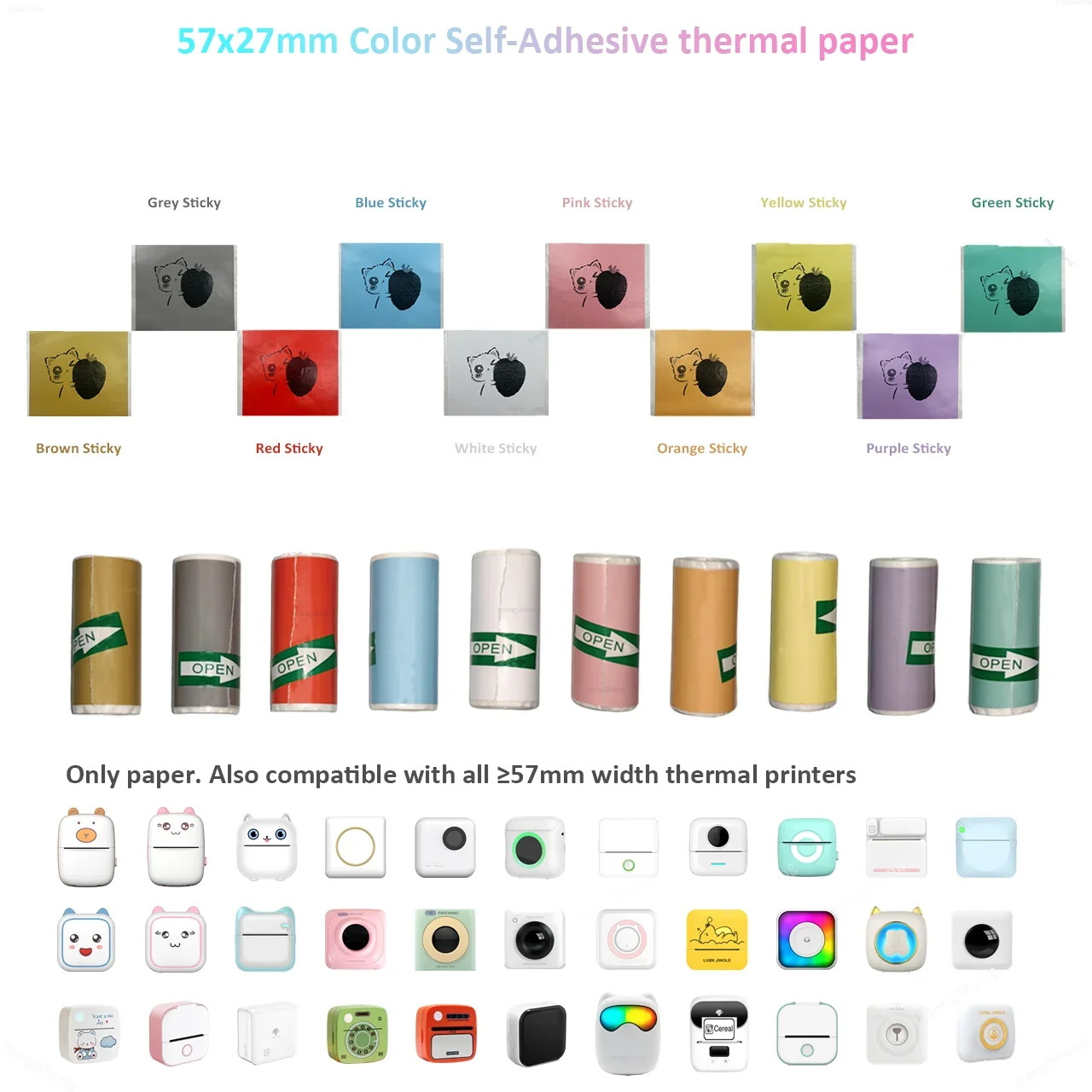 Mini Printer Colour Sticker Paper — 57mm Rolls