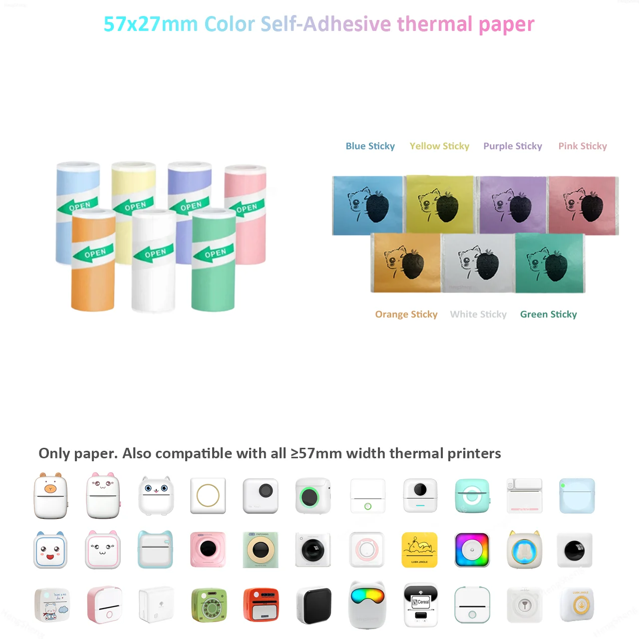 Mini Printer Colour Sticker Paper — 57mm Rolls